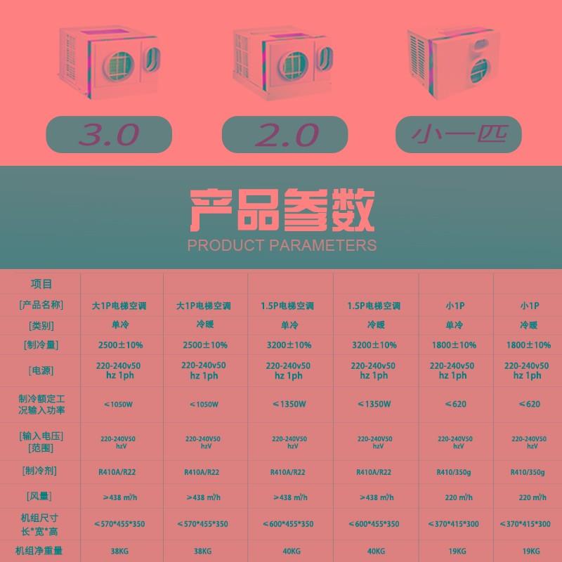 电梯专用顶部空调 无滴水一体式冷暖1.5P 单冷1匹艾优品牌