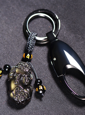 招财貔貅钥匙g扣虎眼石汽车挂件男士钥匙圈环腰挂吊坠转运创意饰