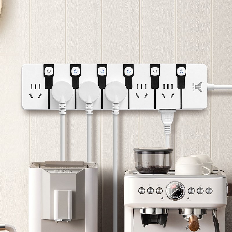 钢琴黑白插座面板多孔家用分控开A关插排带USB快充插线板创意新款