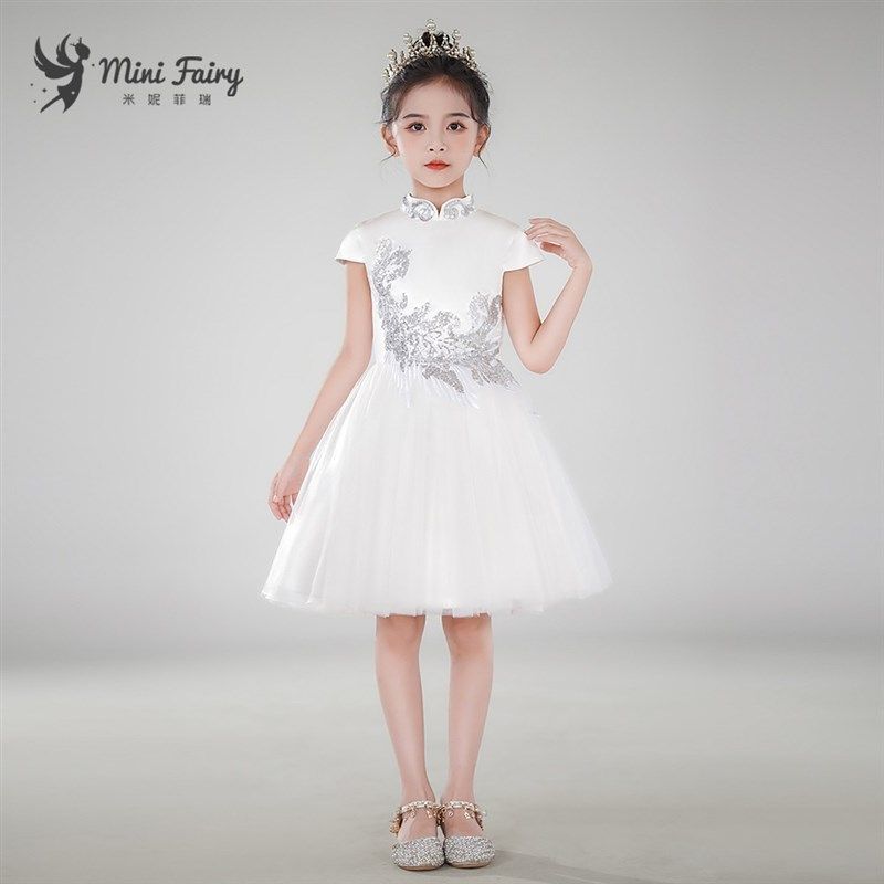 高端合唱团音乐会演出服女童白色A中国风儿童礼服节日表演公主裙