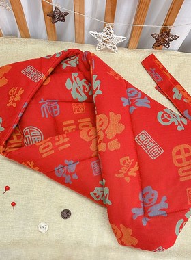 新生婴儿红色百福纯棉包被a类宝宝出产房抱被P加厚超薄不掉色襁褓
