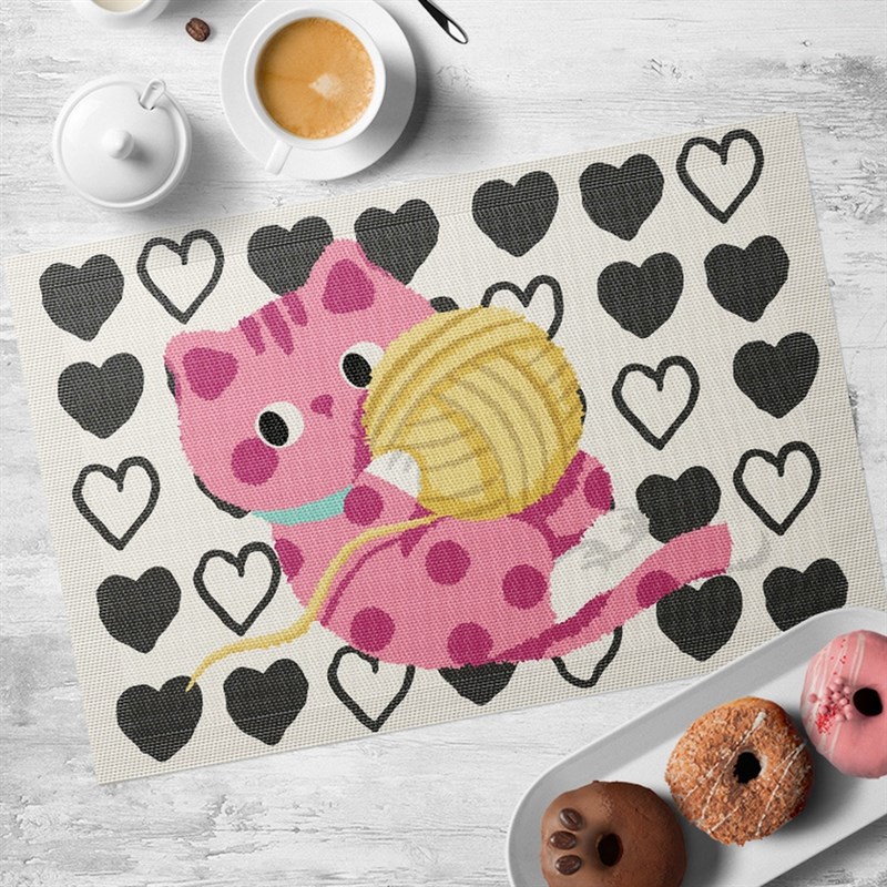 粉色小猫a 卡通隔热垫PVC餐桌防烫垫防水防油餐盘垫西餐垫装饰垫