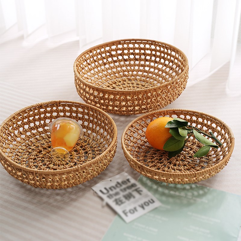 天然家用手工藤编水果篮子桌面零食D收纳筐餐客厅茶几干果盘竹编