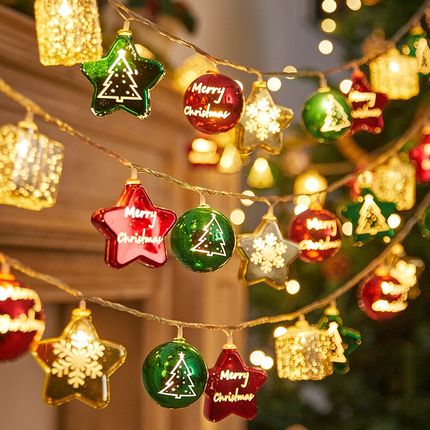 小彩灯闪灯串灯星星电镀圣诞球发光led挂灯O圣诞树灯氛围灯装饰灯