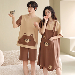 情侣睡衣夏季 女士睡裙可外穿休闲卡通男家居服套 纯棉20n22年新款