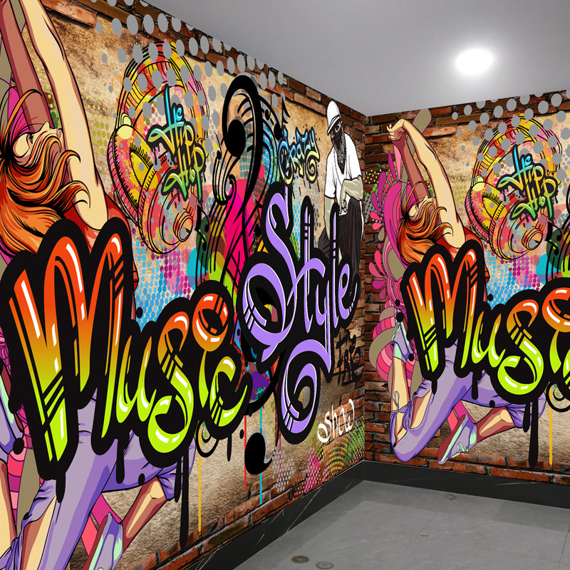 自粘壁纸嘻哈街舞装饰画s酒吧复古音乐街头走廊沙发背景墙涂鸦墙