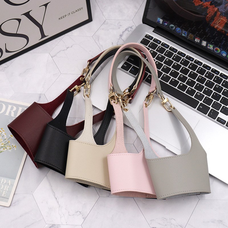 手拎皮革杯d套女生高颜值咖啡杯玻璃杯吸管杯奶茶杯专用便携杯套