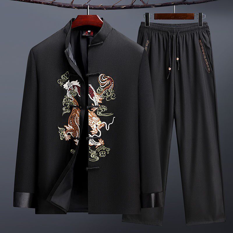 中国风男装复古刺绣龙唐装男中式外套礼I服年会活动演出服汉服夹