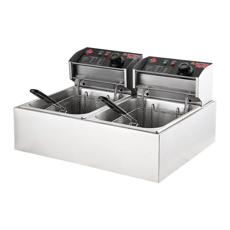 自动控温炸锅商用大容量摆摊v省油大容量炸鸡薯条不锈钢一体电炸