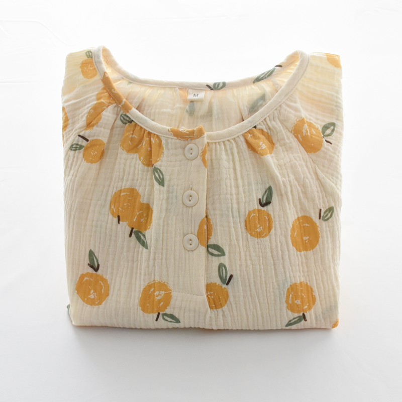 套头碎花睡衣女士夏季纯棉纱布双层薄款宽松Q中袖短裤家居服套装