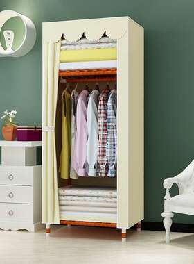 简易衣柜实卧室木布出租用布艺塑料窗帘式房收纳F76M55J6宿衣橱简