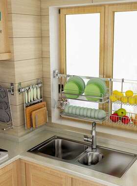 0不锈钢厨t9OjNroF房户墙面3置物架4碗架窗沥水墙上挂件挂杆免打