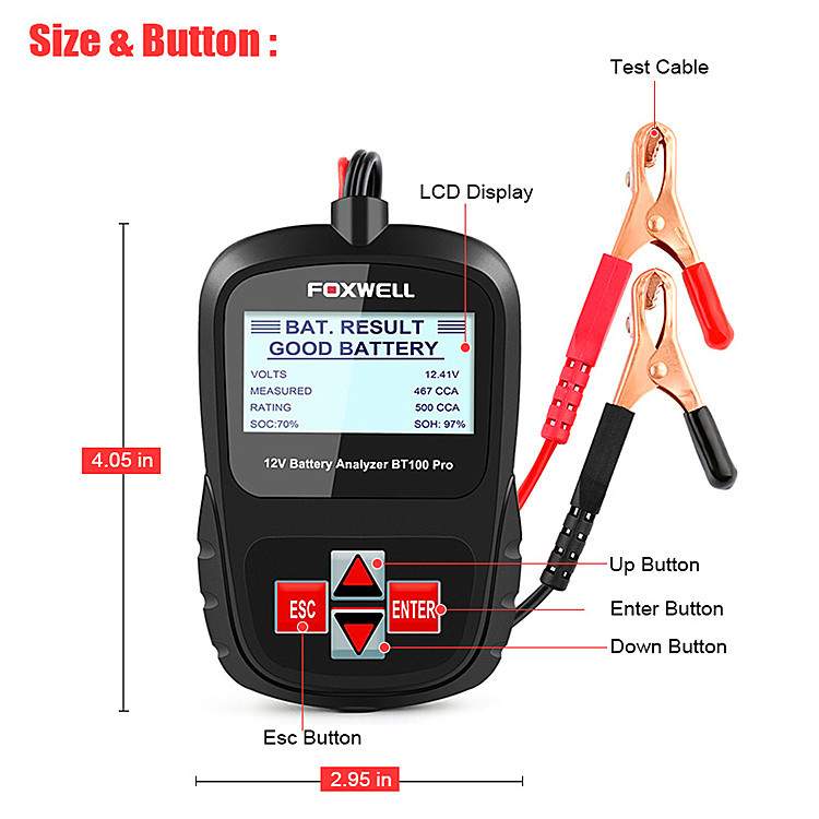FOXWELL BT100PRO 12VCar Battery Tester for Flooded电瓶检测