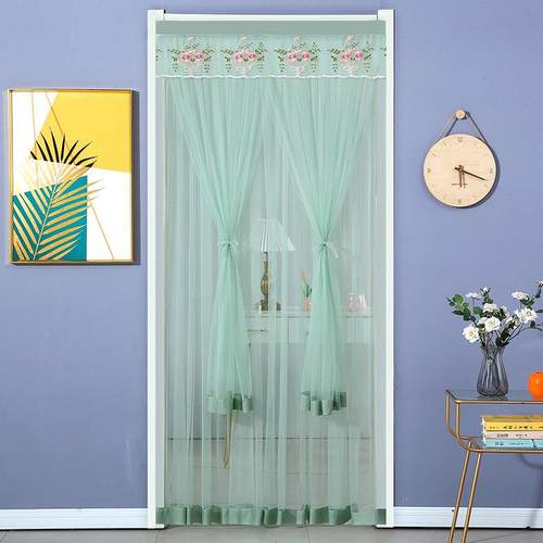 免打孔防蚊门帘布艺网红纱帘卧室蕾丝门帘隔断帘2023春季挂式双层