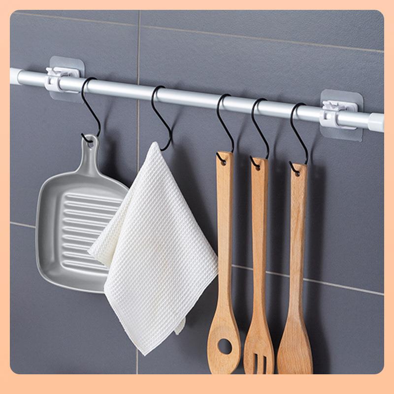 ⇓帘杆挂钩窗帘杆夹固定器免打孔支架夹子横杆门帘伸缩杆粘钩支