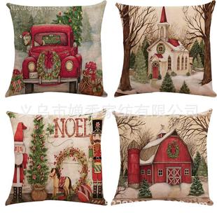 厂家现货圣诞节创意抱枕套跨境电商热销amaozon ebay亚麻枕套