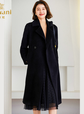 3期免息-乔万尼冬季羊驼毛羊毛大衣商场同款黑色中长款ET4A855501