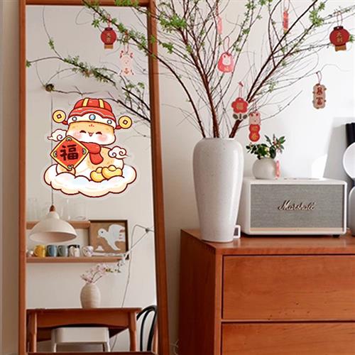 2025新年蛇年玻璃贴纸橱窗贴花春节元旦装饰贴膜节日贴画免胶窗贴