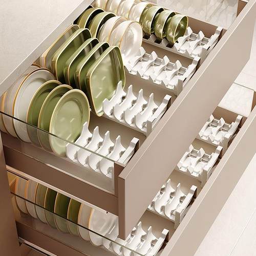 工厂直供厨房抽屉碗碟收纳架铝合金抽屉柜内橱柜餐具置物收纳架