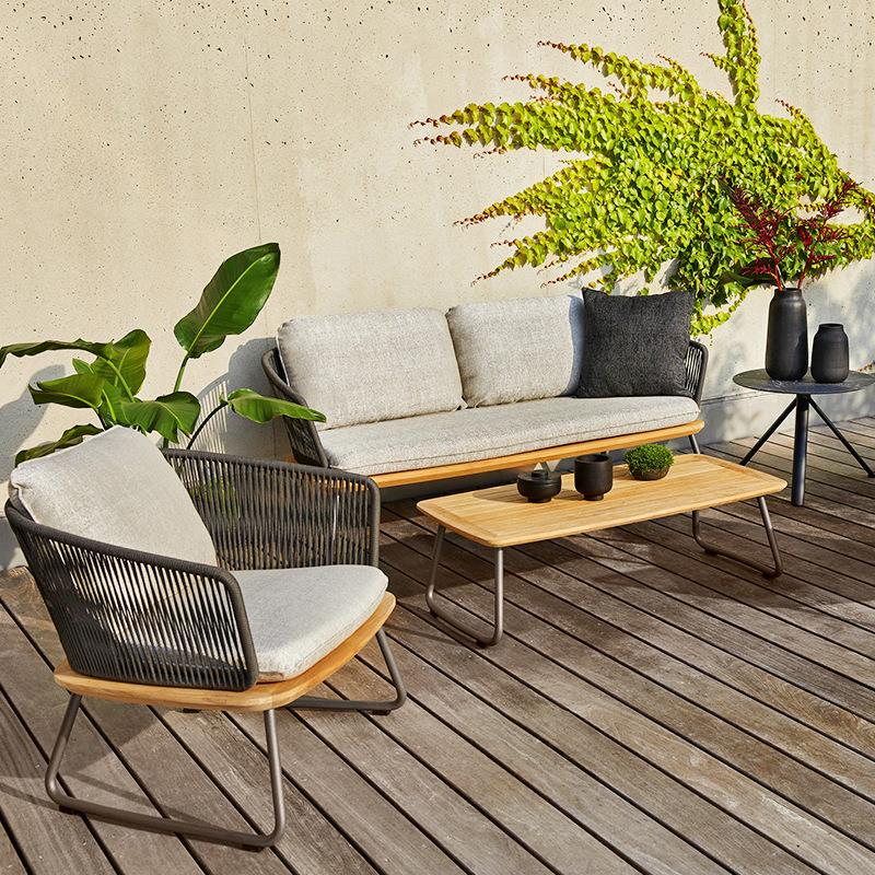 北欧休闲户外藤沙园发室外实BO05-1木别墅花阳台防编水编藤柚木家