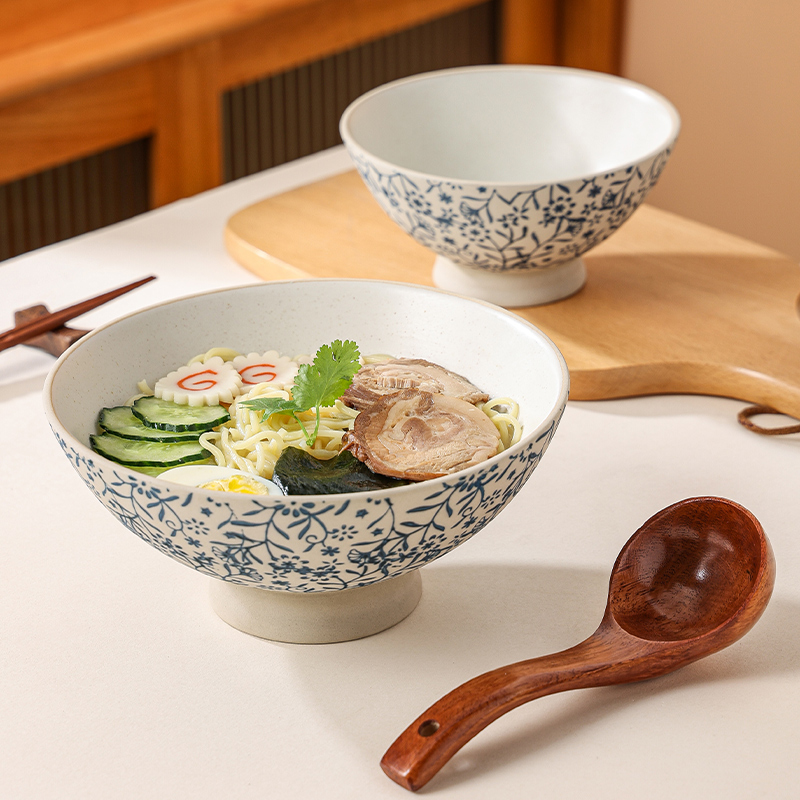 陶瓷拉面碗家用高脚碗日式复古斗笠碗大号汤碗大碗面碗餐厅商用碗