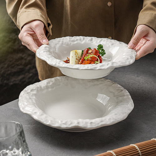 陶瓷盘菜盘高级感草帽盘西餐盘家用深盘汤盘水果盘沙拉盘餐厅餐具