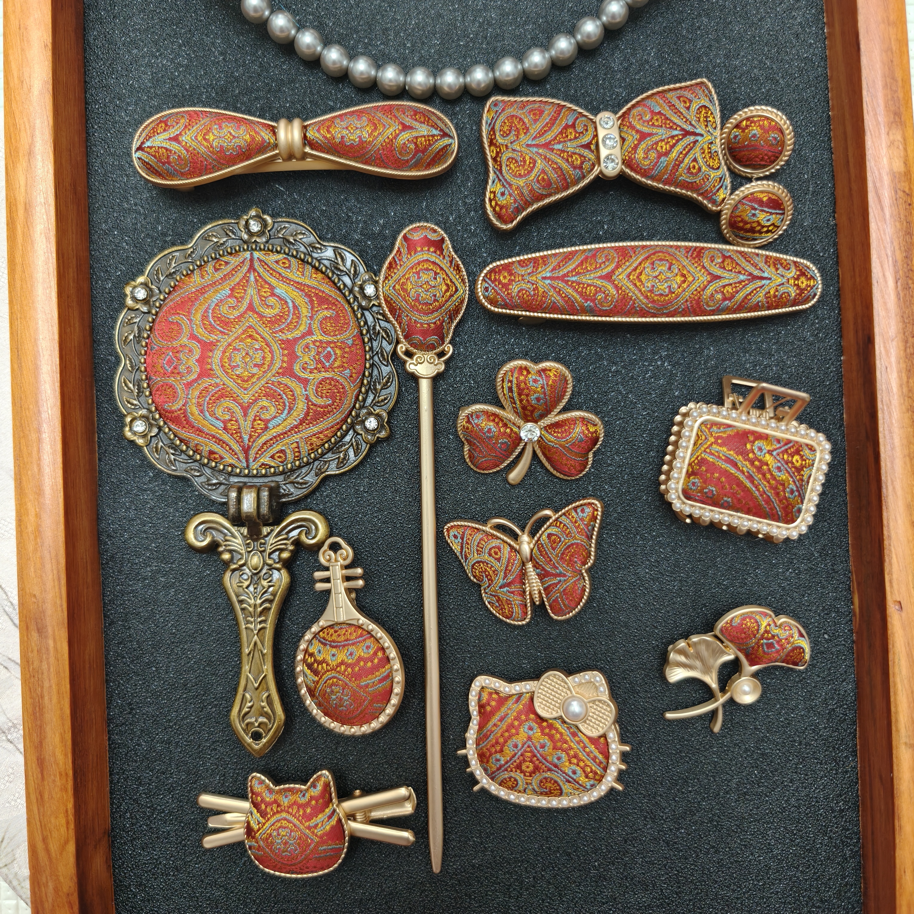 【巴贝-红宝珠帘】非遗宋锦手工发夹抓夹弹簧夹边夹胸针国风礼物