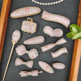 【张国权-粉蔷薇】非遗宋锦手工发夹抓夹发簪弹簧夹温柔新中式