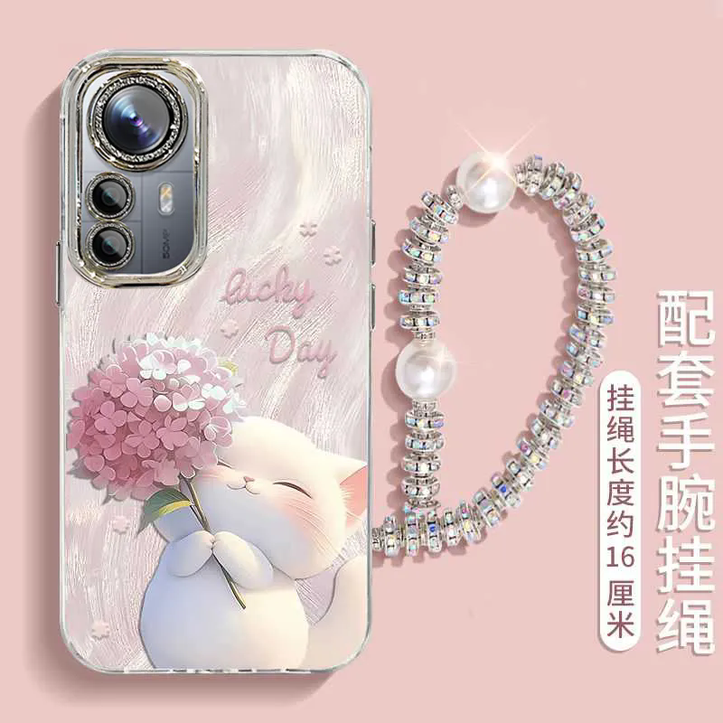 绣球猫咪精孔羽纱手机壳