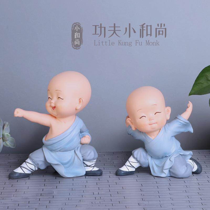 少林功夫小和尚摆件茶宠摆设创意禅意中式可爱客厅桌面装饰品
