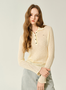 【董璇同款】JENDES 女慵懒松弛感针织衫polo领修身显瘦气质上衣