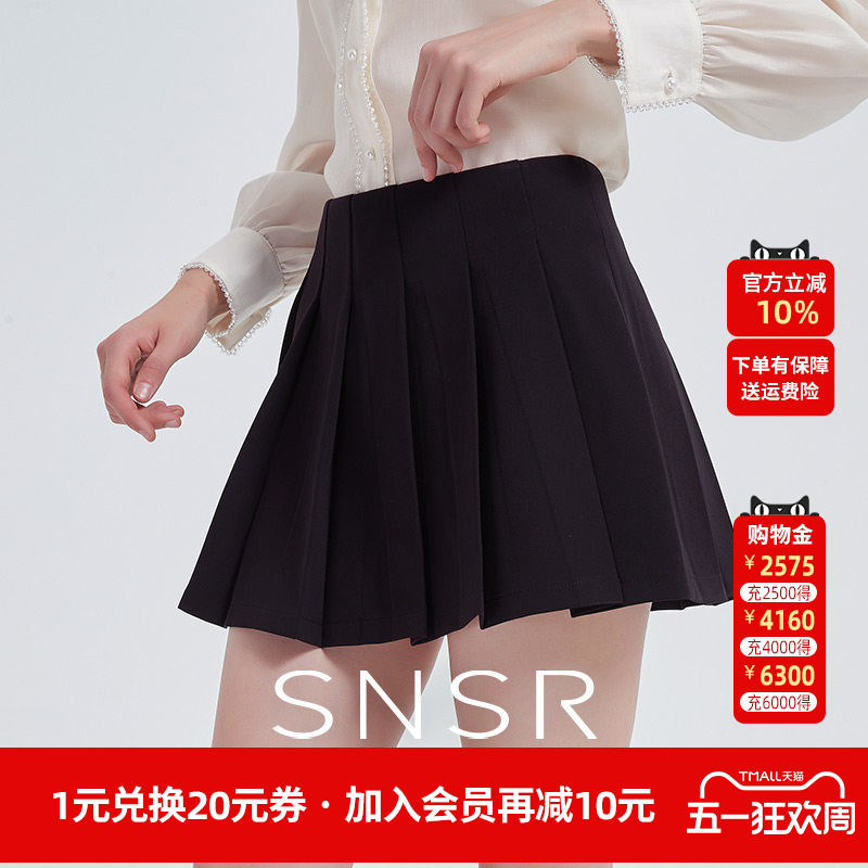 SNSR/圣妮思2026春季新款黑色百褶高腰半身裙时尚通勤百搭女短裙