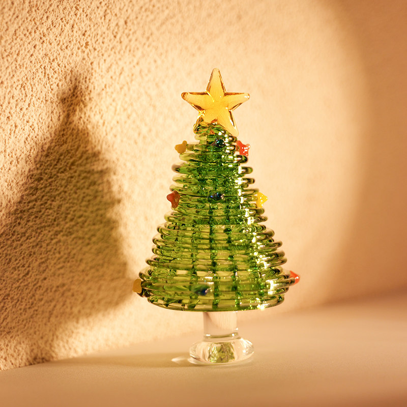 桌面圣诞树淄博琉璃圣玻璃小摆件圣诞节场景布置创意摆件生日礼物