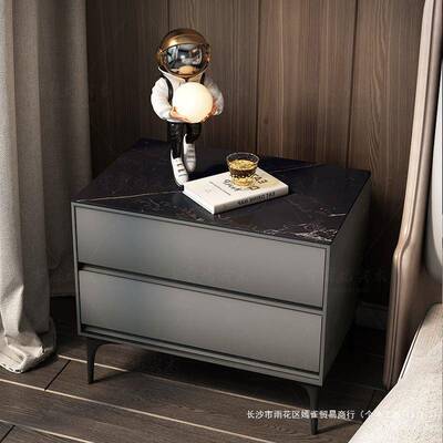 【折扣价】全实木床头柜简约现代轻奢感极简锁岩板主卧室家用黑色