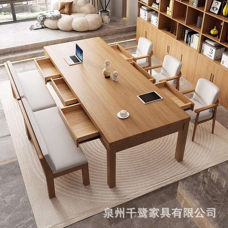去客厅化实木大书桌带抽屉家用办公桌工作台现代简约学生学习长桌