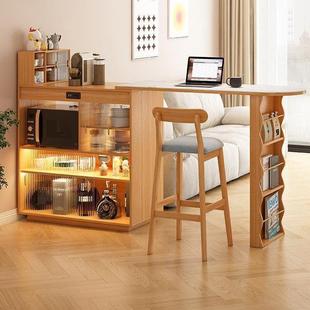 伸缩折叠餐桌吧台桌一体小户型家用客厅隔断柜现代简约餐边柜 日式