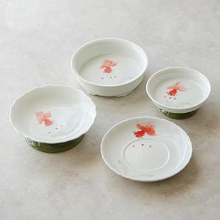 手绘玉泥壶承釉下彩锦鲤底托家用果盘茶点盘功夫茶具陶瓷干泡盘