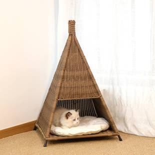 狗窝凉爽透气宠物窝四季 猫窝帐篷创意藤编夏季 猫咪窝网红猫别墅