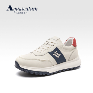 Aquascutum/雅格狮丹休闲鞋2026秋冬运动男厚底阿甘鞋真皮德训鞋