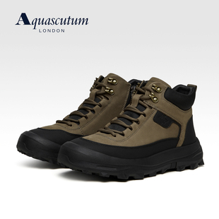 Aquascutum雅格狮丹复古工装鞋男高帮厚底防滑运动休闲鞋百搭鞋子