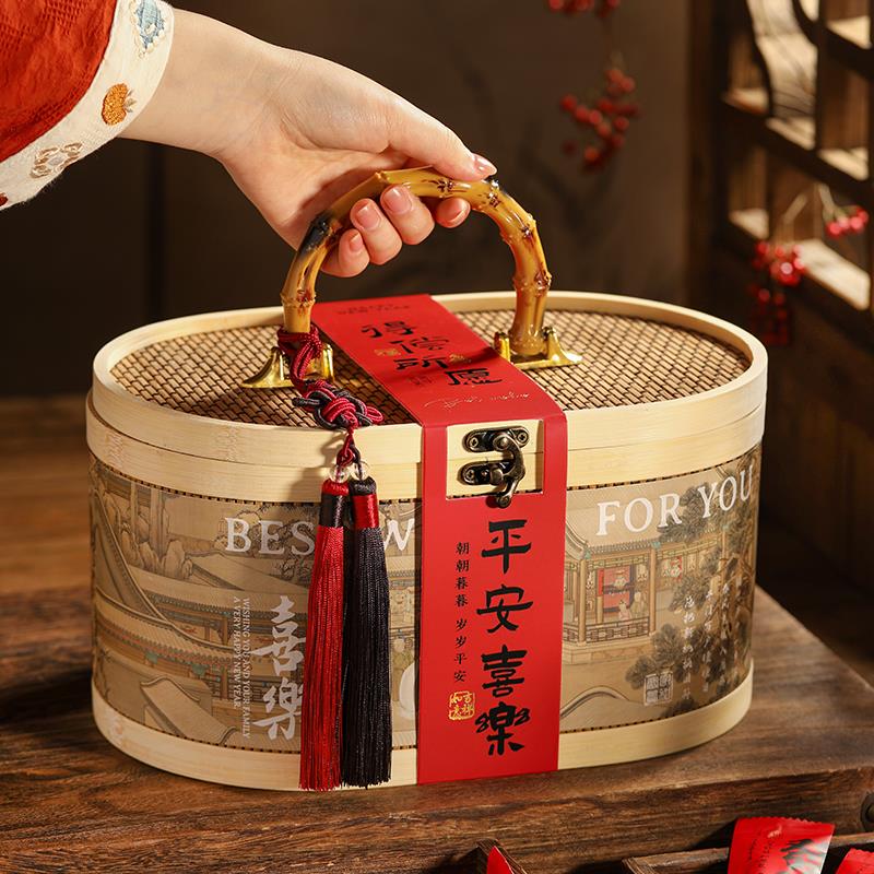 2025新年礼盒包装盒竹编手提篮礼品盒清明青团零食盒糖果盒子空盒