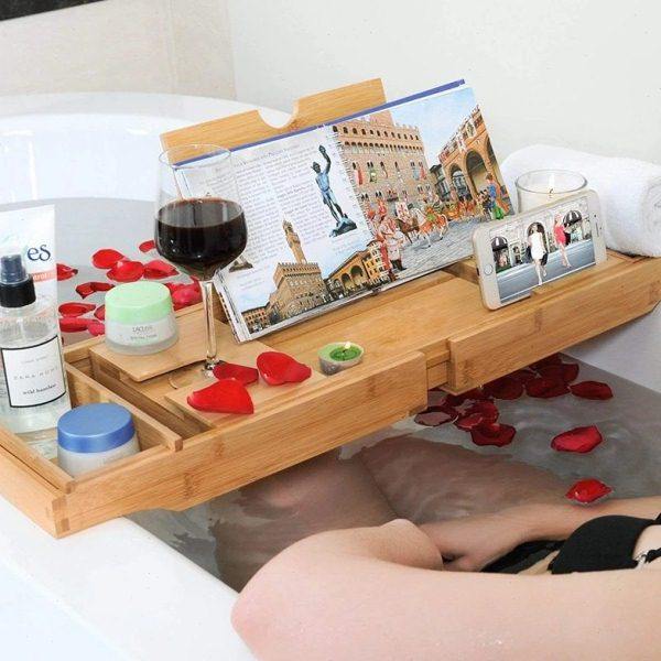 竹制浴室置物架中板升级款多色可选手机平板红酒多功能浴桶置物架