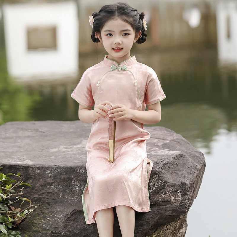 夏季新中式童装儿童改良旗袍女童夏季I中国风连衣裙女孩洋气长裙