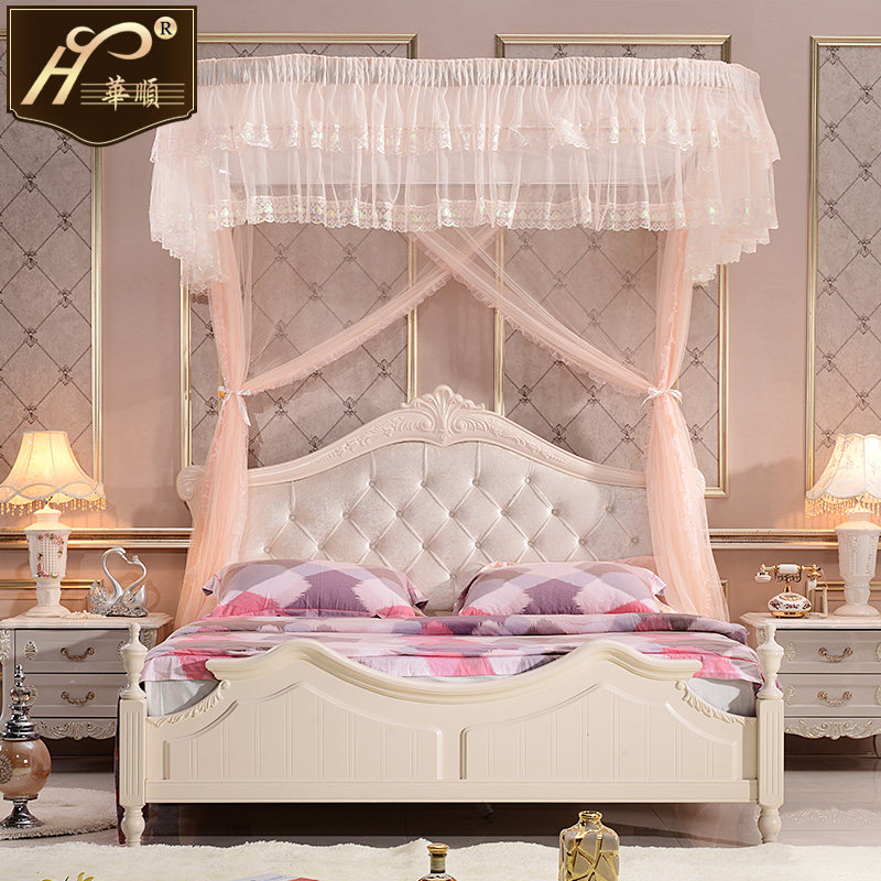 蚊帐1.5m床1.k8m床双人1.2米床蚊帐伸缩u型三开门宫廷加密加厚导