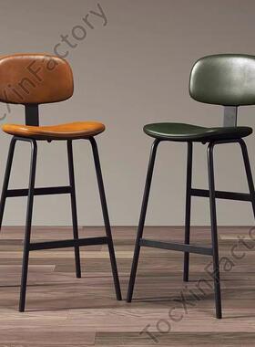 LCP2吧台椅子工业风软包靠背高脚凳铁艺简约现代家用轻奢吧台