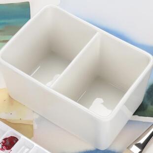 史明克陶瓷笔洗大号水彩画笔白瓷方形洗笔文房四宝洗毛笔