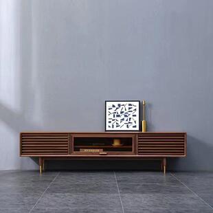 北美黑胡桃电视柜实木现代简约北欧别墅客厅小户型格栅美化落地柜