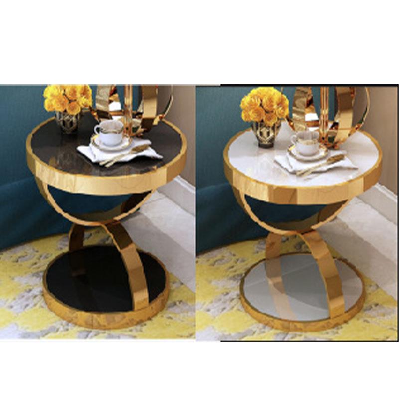 不锈钢镀金拉丝茶几简约黑白玻璃创意边几KTV不锈钢茶几