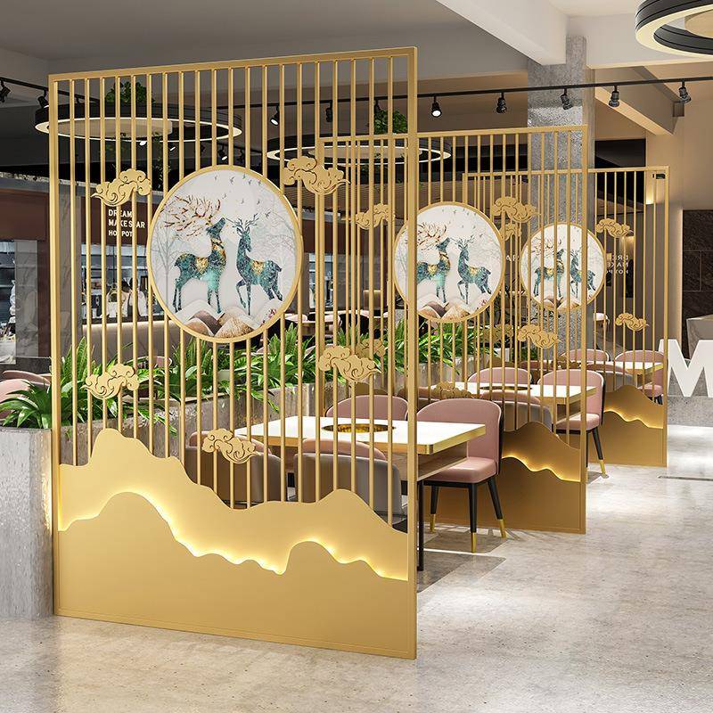 新中式餐厅卡座屏风隔断饭店包间火锅烧烤店酒店装饰铁艺镂空格栅
