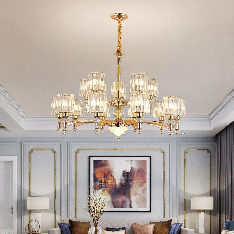 美式轻奢灯具客厅灯2025年新款简约现代大气卧室金色铁艺水晶吊灯